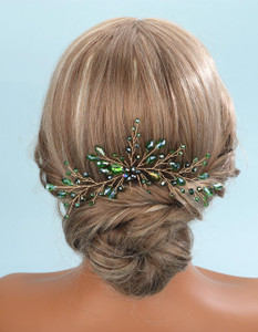 Sither Bridal Green Crystal Hair Pin for Wedding Boho Crystal Hair Pins Clip for Bride Gold Hair Pin Headpiece Hair Accessories for Wedding Party