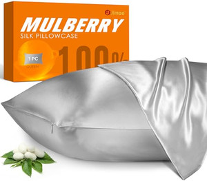 100% Mulberry Silk Pillowcase for Hair and Skin, 22 Momme Pure Natural Silk Pillow Case Both Sided with Zipper, Pillow Cover for Women Mom Men (Silve