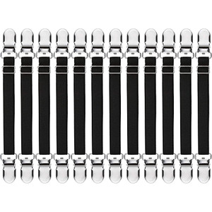 Boao 12 Pcs Bed Sheet Clips Straps Sheet Corner Straps Holder Adjustable Mattress Clips, Elastic Bed Grippers Suspender Fasteners Holder for Home(Bla