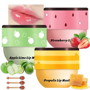 2 PCS Bee Lip Balm Honey Pot, Honey & Strawberry Lip Mask Overnight Propolis Moisturizing Lip Balm Hydrating Prevention Dry and Crack Lip Scrubs Exfo