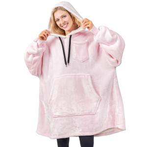PAVILIA Blanket Hoodie for Women Pink, Sherpa Wearable Blanket Men, Cozy Oversized Sweatshirt Blanket, Warm Fleece Hooded Blanket Sweater with Sleeve