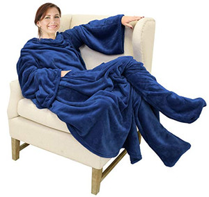 Catalonia Wearable Fleece Blanket with Sleeves and Foot Pockets for Adult Women Men, Micro Plush Comfy Wrap Sleeved Throw Blanket Robe Large, Gift fo