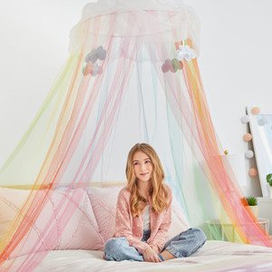 3C4G Rainbow Bright Canopy - Rainbow Bed Canopy for Girls - Hanging Net Canopy for Beds, Chairs & Reading Corners - 8 Height & 24 Diameter Hoop - f
