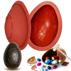 Kamehame Easter Egg Mold, Breakable Easter Egg Chocolate Mold, Large 3D Silicone Easter Egg Candy Mold with 1 Hammer for Easter Decorations, Dinosaur
