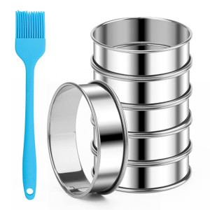 Catcan 6 Pieces English Muffin Rings, 3.15 Inch Stainless Steel Crumpet Ring Double Rolled Tart Nonstick Metal Round Molds with Silicone Oil Brush