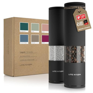 LARS NYSØM Salt and Pepper Grinder Set Manual, Stainless Steel Salt and Pepper Mills with Adjustable Ceramic Grinder I Design Spice Shakers (Carbon B