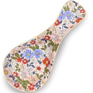 LEAZUL Ceramic Spoon Rest for Stove Top Kitchen Counter Large Spoon Holder Farmhouse Floral Flowers Print Coffee Spoon Cooking Utensil Tools Rest Mod