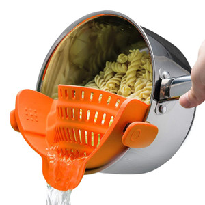 Kitchen Gizmo Snap N Strain Clip On Strainer for Pots and Pans - Adjustable Silicone Colander for Kitchen - Compact Clip-On Food Strainer for Drainin