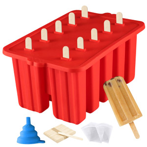 Azonbey Silicone Popsicle Molds, 10 Cavity, BPA-Free, Red, Cone Shaped, Food Preparation Molds with Sticks and Funnel