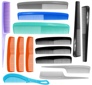 American Comb Hair Combs Set, 15 Pieces, Multiple Colors, Made in USA
