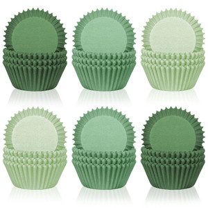 Whaline 300Pcs Green Cupcake Liners Sage Green Dark Green Light Green Baking Cups Gradient Green Wedding Cupcake Wrappers for Wedding Bridal Baby Sho