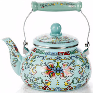 Pumtus 2.6 Quart Floral Enamel Tea Kettle, Vintage Enameled Teapot Stovetop, Enamel on Steel Water Coffee Tea Pot with Ceramic Handle, Colorful Hot W