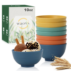 Wrova wheat straw small bowls 10oz set of 8 - Unbreakable Dessert Bowls set for kids - Mini Bowls for Ice Cream,Snack and Fruits - Microwave & Dishwa