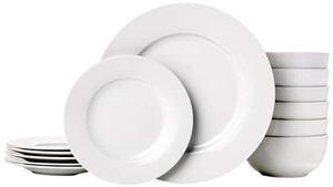 Amazon Basics Kitchen Dinnerware Set, Microwave and Dishwasher Safe, Plates, Bowls, Service for 6, 18-Piece, White