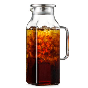 2 Quart (2 Liter 68 oz) Square Glass Pitcher with Lid and Spout, Water Pitchers with Handle for Fridge, Borosilicate Glass Carafe for Hot/Cold Drink,