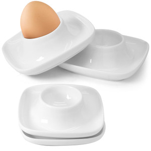 vibedor 4 PCS Ceramic Egg Cups, White Hard Boiled Egg Holders for Restaurant, Kitchen and Parties for Breakfast, Serving and Meal?Square?