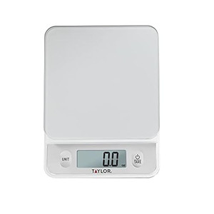 Taylor Glass Top Food Scale with Touch Controls, 11 lb Capacity, Sleek Silver Design, Accurate and Easy-to-Use Scale for Cooking and Baking