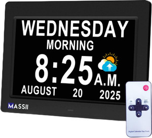 MASSII Dementia Voice-Talking Clock with Date and Time, 20 Alarms Custom Reminder, Sleep Trainer, Large Numbers, Auto DST, Night Dimmer, Calendar Clo