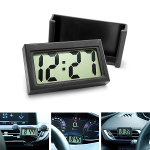 Mini Digital Clock for Car Dashboard, Self-Adhesive Vehicle Electronic Clocks with LCD Time, Auto Sticky Clock with Bracket Holder, Car Accessories U