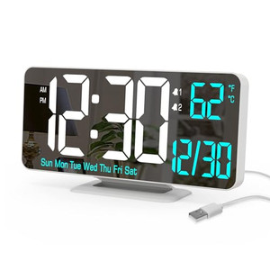 KOSUMOSU Digital LED Clocks for Bedrooms 6.7in White Alarm Clock, Dimming, 12/24h, Date, Day of Week,Temp,Desk Clock, LED Clock for Bedside, Digital