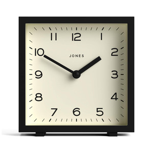 JONES CLOCKS® Disco Desk Clock | Sleek Square Design | Black | Stylish and Easy to Read for Shelf, Table, Mantel or Bedside