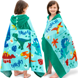 Joiedomi Dinosaur Hooded Towels for Kids Soft 100% Cotton Kids Beach Towel 30" x 50" for 3-10 Years Boy Girl Beach Hooded Poncho Absorbent Pool Toddl