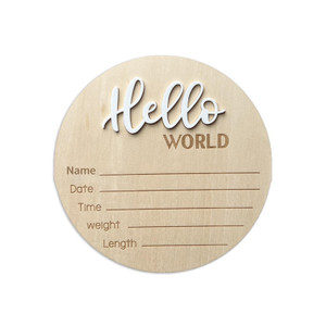 Baby Announcement Sign, 5.9 Inch Wooden Hello World Newborn Sign Birth Announcement Signs, Hello World Nursery Decor Sign & Photo Prop for Baby, Newb