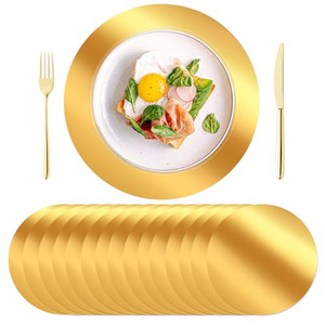 KesaPlan 100PCS Round Gold Placemats, 13" Disposable Paper Placemats for Dining Table, Mirrored Gold Charger Place Mat for Kitchen Banquet Table Sett