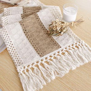 FEXIA Boho Table Runner for Thanksgiving Fall Christmas Home Decor with Tassels 72 Inches Long Pottery barn Furniture Farmhouse Rustic Macrame Burlap