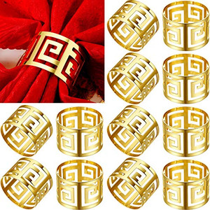 16 Pcs Gold Napkin Rings Hollow Out Napkin Rings Holder Set Metal Serviette Buckle Bulk for Dinner Table Decoration Christmas Holiday Wedding Party B