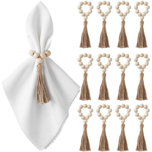 Napkin Rings Set of 12, Wooden Napkin Rings, Wood Bead Napkins Rings for Table Decor, Christmas Napkins Rings for Decorations Dinnerware Sets, Spring