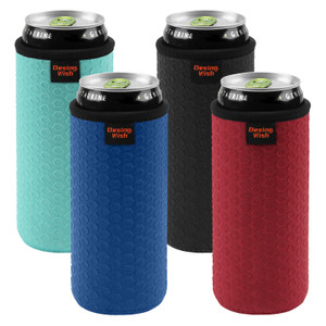 Desing Wish 4 Pack 12oz Slim Can Cooler Sleeves Honeycomb Embossing Insulated Neoprene Slim Soda Cans Sleeve Holders - Black/Red/Blue/Cyan