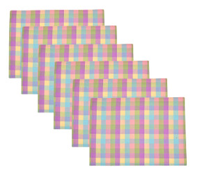 Urban Villa Easter Placemats100% Cotton Fused Table Placemats 14''x 20'' Over Sized Set of 6 Easter Colors Buffalo Check Plaid for Every Day Use Part