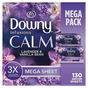 Downy CALM, Mega Dryer Sheets, Laundry Fabric Softener, Lavender and Vanilla Bean, 130 Count