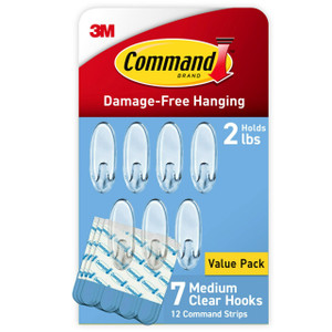 Command Medium Clear Wall Hook, 7 Wall Hook and 12 Strips, Damage-Free Hanging with Adhesive, Great for Hanging Home Decor, Holds up to 2 lb