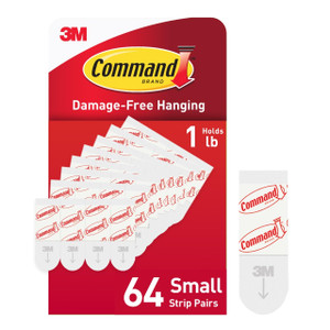 Command Indoor Small Refill Strips, 64 Strips, Damage-Free Hanging Wall Adhesives to Re-Hang Small Hooks for Hanging Home Decor, Wall Decor, and Room