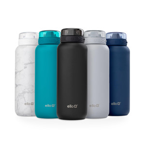 Ello Cooper 32oz Stainless Steel Water Bottle with Straw and Carry Handle, Double Walled and Vacuum Insulated Metal, Leak Proof Locking Lid with Soft