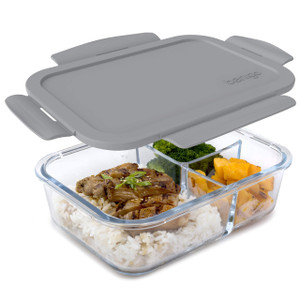 Bentgo Glass Lunch Box - Leak-Proof Bento-Style Food Container with Airtight Lid and Divided 3-Compartment Design - 5 Cup Capacity for Meal Prepping,