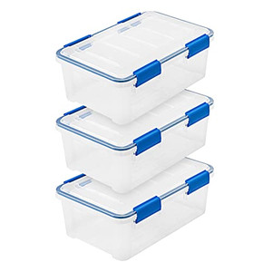 IRIS USA WeatherPro 16 Qt Storage Bins with Lids, 3 Pack, BPA-Free Plastic Gasket Box with Tight Latch and Seal, Stackable Nestable Tote Tub - Clear/