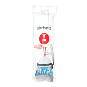 Brabantia PerfectFit Trash Bags (Size Y / 5.3 Gallon) High Quality Thick Plastic Trash Can Liners with Tie Tape Drawstring Handles (20 Bags)