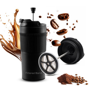 15oz Double Wall Stainless Steel Insulated French Press Coffee and Tea Maker - Portable Camping Mug and Tumbler - Heat Retaining, Leak-Proof, Travel-