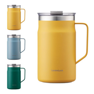 LocknLock Metro Mug Premium 18/8 Stainless Steel Double Wall Insulated with Handle Perfect for table with Lid, Yellow, 20 oz