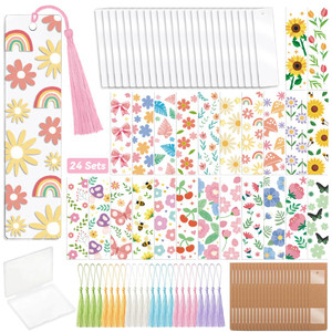 Peacoblue 121pcs Flowers and Leaves UV DTF Acrylic Bookmark Making Kits Carft for Women Men Adult, DIY Personalized Cute Bookmarker Decal Stickers Wa