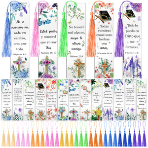 30 Pcs Easter Christian Gifts Bulk Spanish Bible Verse Acrylic Bookmarks with Tassel Religious Bookmarks for Women Students Teachers Inspirational Cl