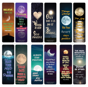 Creanoso Be Positive Inspirational Sayings Moon Bookmark Cards (60-Pack)  Premium Gifts Bookmarks for Bookworm  Stocking Stuffers for Men, Women, T