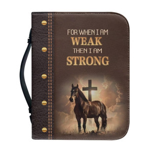 Leather Print Bible Cover for Women Men - PU Bible Case for Girls, Bible Study Supplies for Home, Office, Travel,Horse and Cross,Medium