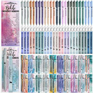 Sinload 50 Set Christian Gift Bulk Bible Emergency Numbers Bookmark with Silicone Keychains Bible Verse Pen Religious Study Supplies for Mother Day C