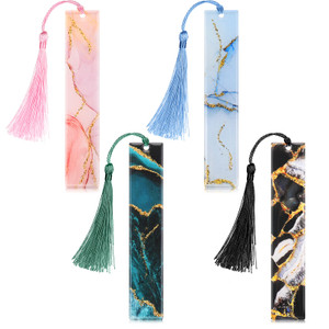 4 Pieces Glittering Dried Flowers Resin Bookmarks Handmade Transparent Page Marker with Tassel for Back to School Supplies, Adults Students School, O