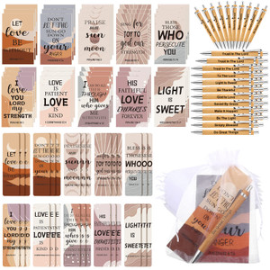 Sinmoe 120 Pcs Mother's Day Bible Gifts Set Include Bible Verses Bookmarks Scripture Ballpoint Pens Christian Notebooks White Organza Bags for Church