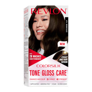 Revlon ColorSilk Tone + Gloss + Care Demi Permanent Hair Color, Dye Kit with Leave-In Scalp and Haircare Serum, 2x Shinier, 4x Stronger, 3 Brown Blac